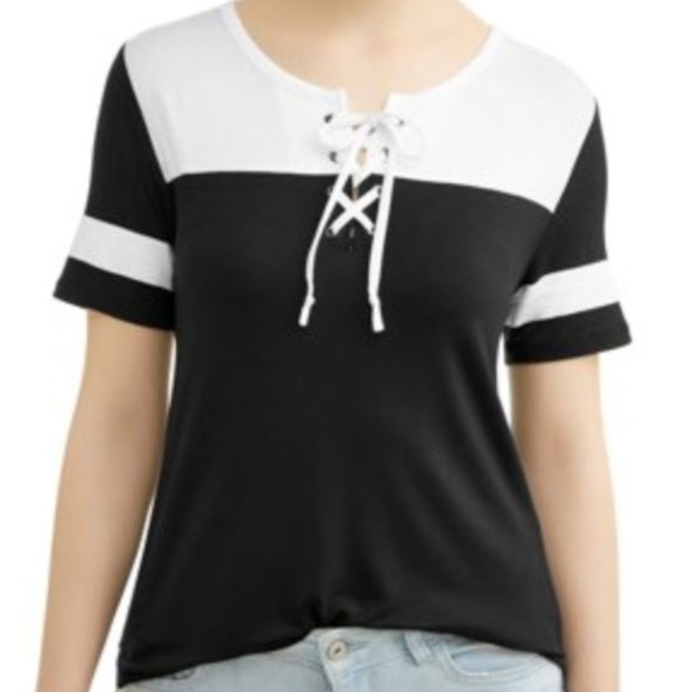 No Boundaries Lace Up Varsity Stripe Tee